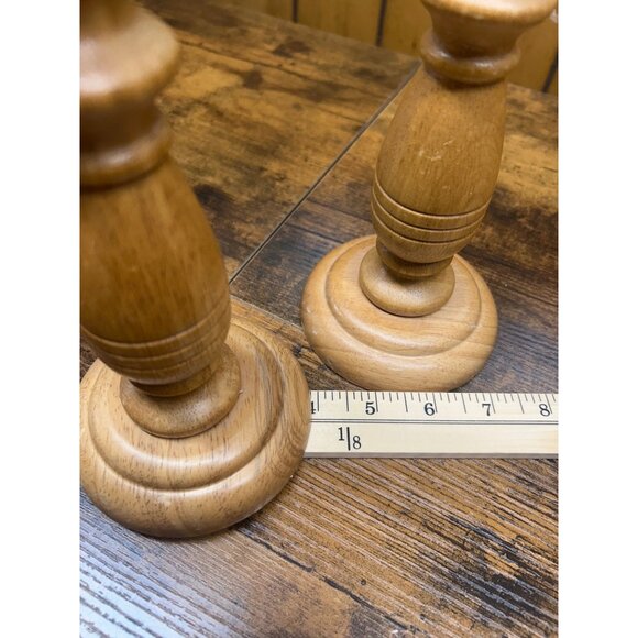 Set Of 2 Vintage Wooden Candle Holders 8 Inch Tall - Picture 3 of 5